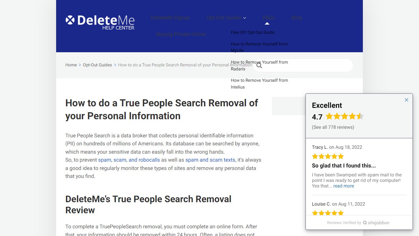 True People Search Removal Guide DeleteMe